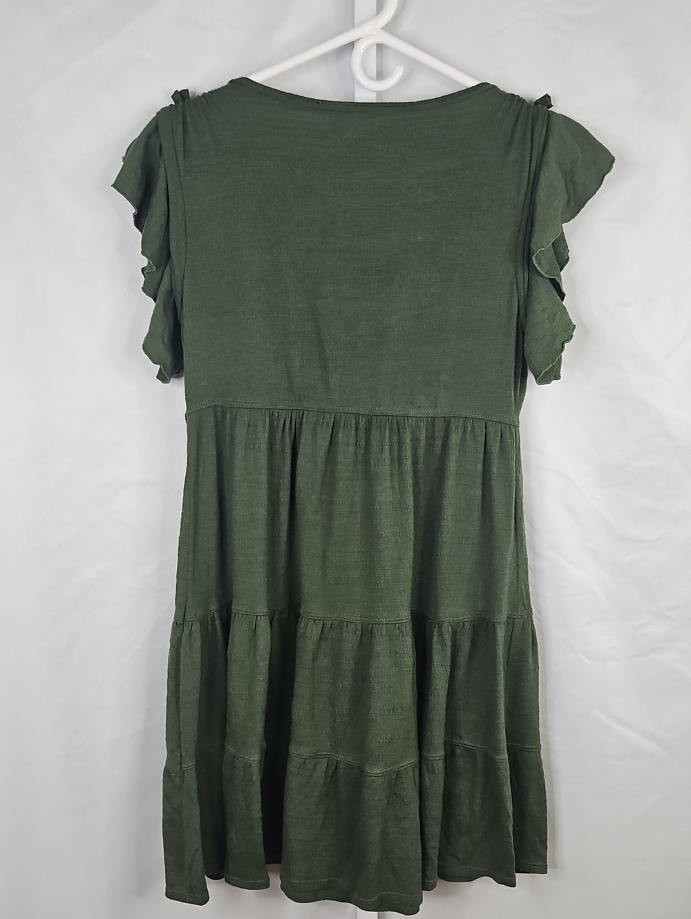 Max Studio Dark Olive Tiered V-Neck Ruffle Sleeve Dress Size Small - Picture 8 of 8